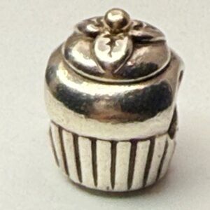 Pandora Retired Cupcake Charm 925 Silver Gold Accent